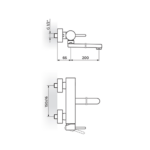 Rosan Dark baterija za sudoperu - lavabo izliv 200mm tehnicki crtez
