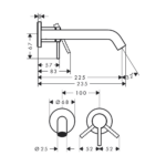 Hansgrohe Tecturis S ugradna slavina za lavabo 22,5 cm EcoSmart+ tehnicki crtez