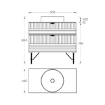 Lavabo okrugli sa ormarićem Pino Art 90 Line Compact tehnicki crtez