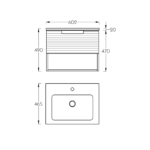 Lavabo sa ormarićem 60 Pino Art Piedra Bež 1005 HOR tehnicki crtez
