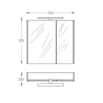 Ogledalo sa ormarićem 75 Pino Art Atria tehnicki crtez