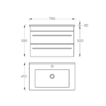 Ormarić sa umivaonikom 75 Pino Art Atria tehnicki crtez