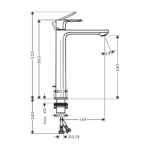 Hansgrohe Rebis S slavina za umivaonik 240 visoka sa podsklopom CoolStart tehnicki crtez