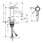 Hansgrohe Tecturis S slavina za lavabo 80 sa podsklopom tehnicki crtez