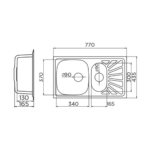 Metalac Luna Flex dvodelna sudopera sa pomoćnim koritom Ø90 tehnicki crtez