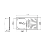 Metalac Luna Flex jednodelna sudopera univerzalna Ø90 tehnicki crtez
