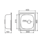 Metalac Quadro jednodelna inox sudopera Ø90 kockica tehnicki crtez