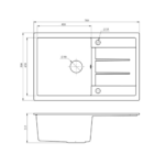 Metalac xAtos Plus granitna sudopera sa sifonom Ø90 tehnicki crtez