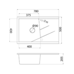 Metalac xLinea Plus granitna sudopera sa sifonom Ø90 tehnicki crtez