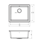 Metalac xQuadro U 50 granitna sudopera sa sifonom Ø90 tehnicki crtez