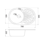 Metalac xVenera Plus granitna sudopera sa sifonom Ø90 tehnicki crtez