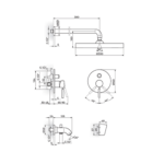 Rosan Gee.O uzidna baterija za tuš kadu sa izlivom, uzidnim i ručnim tušem teh.crtez