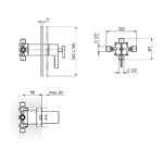 Rosan Thermo S2 ugradna termostatska baterija za kadu tehnicki crtez
