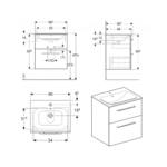 Geberit Selnova Square komplet ugradni umivaonik sa ormarićem, 60cm orah tehnicki crtez