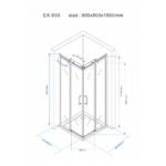 Tuš kabina EX-803 Matt Black 90x90 tehnicki crtez