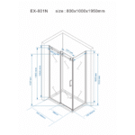 Tuš kabina pravougaona 80x100 tehnicki crtez