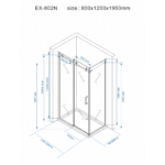 Tuš kabina pravougaona 80x120 tehnicki crtez