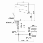 Paffoni Berry baterija za umivaonik tehnicki crtez