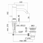 Paffoni Light baterija za umivaonik tehnicki crtez