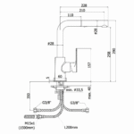 Paffoni Sly baterija za sudoperu sa izvlačnim tušem tehnicki crtez