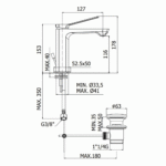 Paffoni Tilt baterija za umivaonik tehnicki crtez