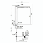 Paffoni Tilt baterija za umivaonik visoka tehnicki crtez