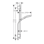 Hansgrohe Rainfinity 130 3JET 65cm klizna šipka set tehnicki crtez