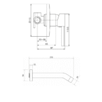 Minotti Tubo Dark Elegance ugradna baterija za lavabo sa izlivom tehnicki crtez