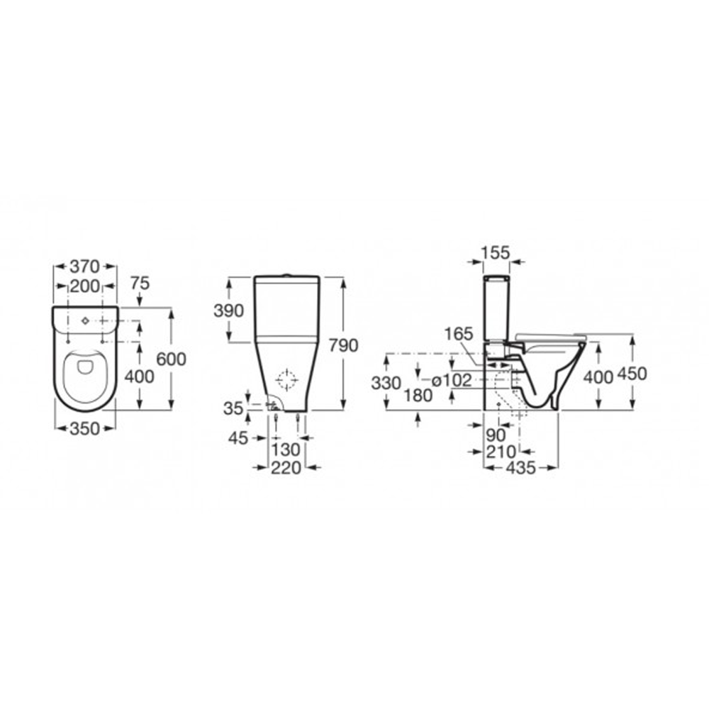 Roca Gap Round konzolna wc šolja za monoblok back to wall, rimless tehnicki crtez Roca Gap Round konzolna wc šolja za monoblok back to wall, rimless tehnicki crtez