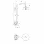 Rosan Blau baterija za tuš kadu sa usponskim tušem tehnicki crtez
