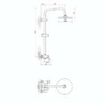 Rosan Smart baterija sa ručnim, usponskim tušem i izlivom tehnicki crtez
