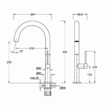 Copen Salt baterija za sudoperu hrom sa 3 cevi tehnicki crtez