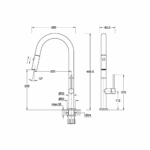 Copen Salt baterija za sudoperu sa izvlačećim tušem 2F mat crna tehnicki crtez