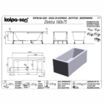 Kolpa San ugradna kada Elektra 160x75 tehnicki crtez