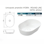 Hydra Round Line umivaonik umetnicki 505x365 bela sjaj tehnicki crtez