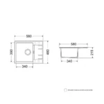 Milo Avangard granitna sudopera 58x46 Lava stone sa sifonom AVA.L.1KKO - tehnički crtež