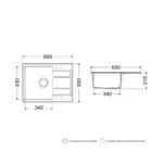 Milo Retto granitna sudopera 65x50 Lava stone sa sifonom RET.L.1KKO - tehnički crtež